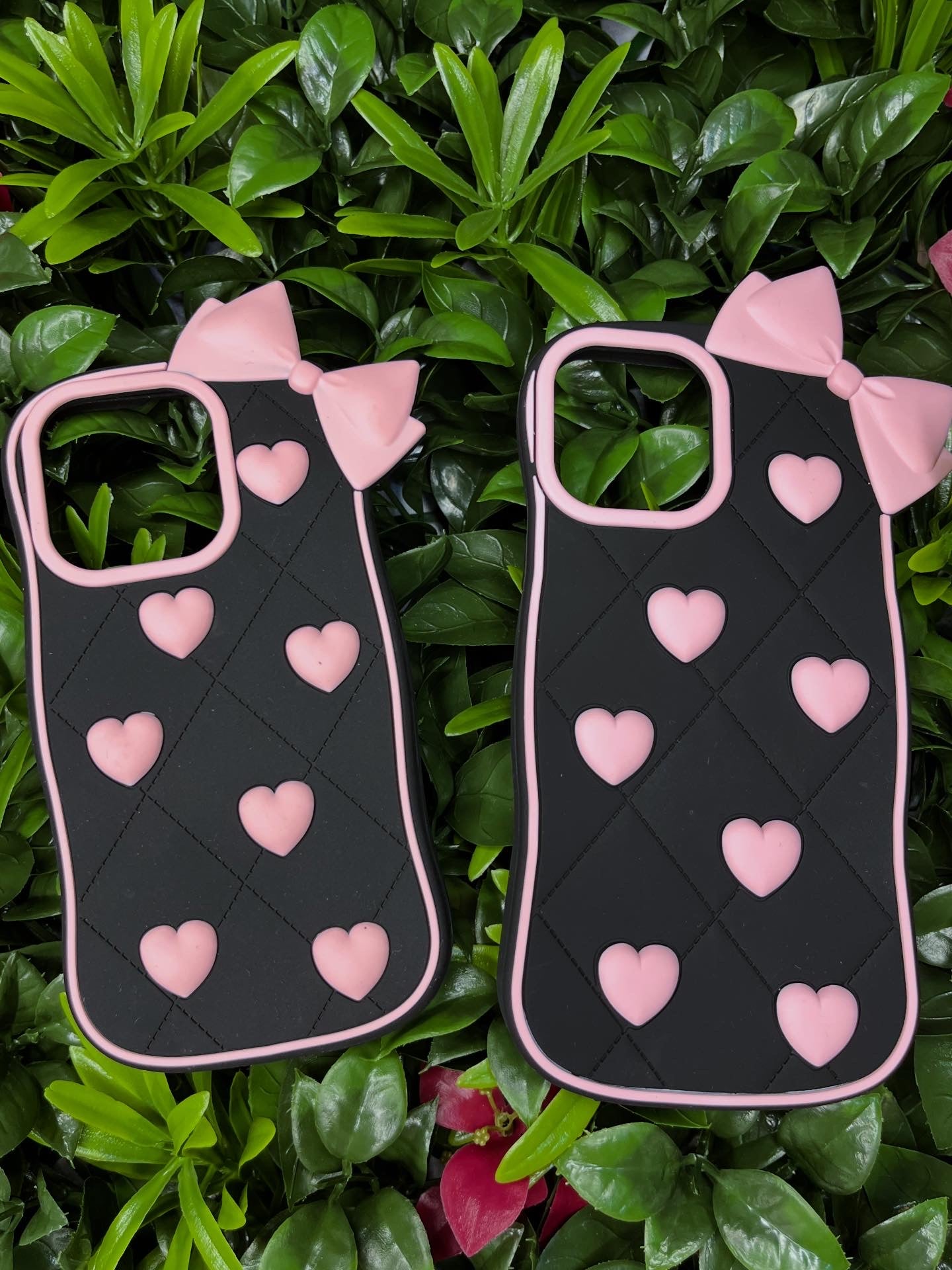 Hearts & Bows - Black & Pink Phone Case