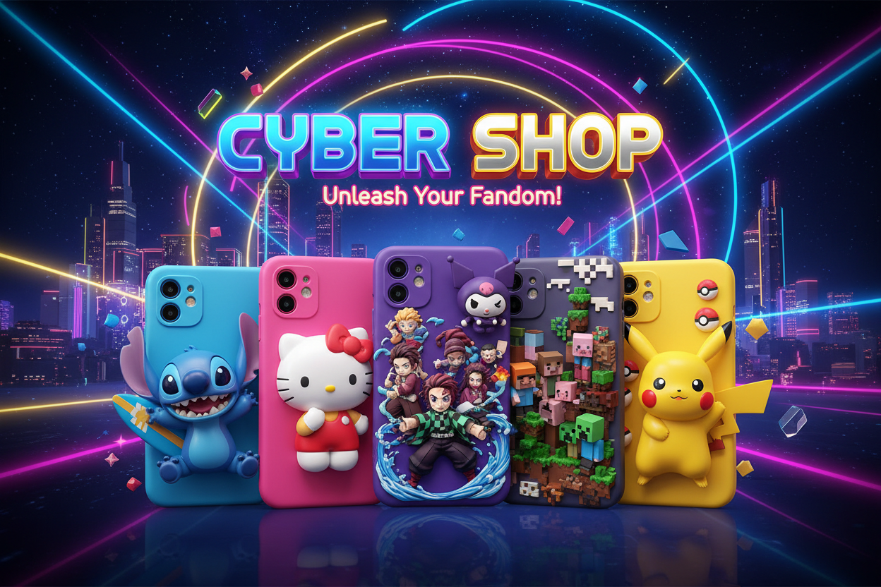 Cyber Shop Banner with Phone Cases